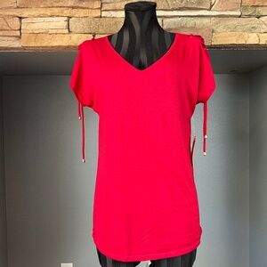 NEW PerSeption Concept Valentine’s Day Red Lace Up Sleeve V Neckline Stretch M